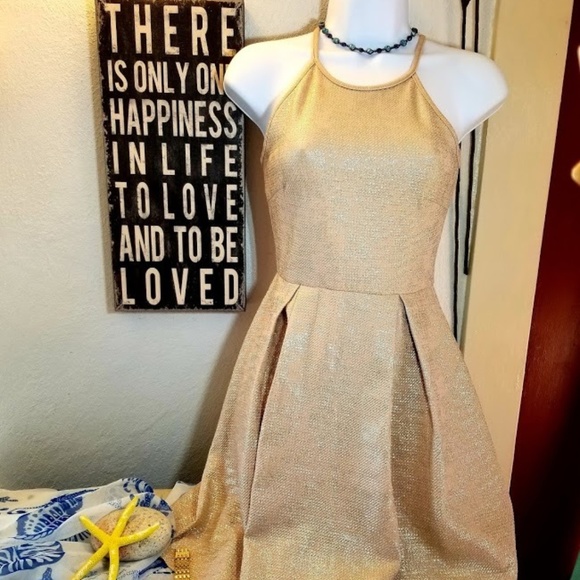 Sexy GOLD GLITZY Mini Skater DRESS ~ Soprano spree - Picture 2 of 8